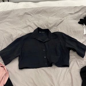 Zara silk button up crop top